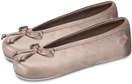 Isotoner Women's Satin Ballerina Slippers with Classic Ribbon Bow and Suede Sole - Image 3