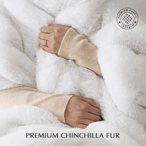 EVERGRACEHOME Faux Chinchilla Fur Throw Blanket, 50"x60", Snow Mink - Image 3