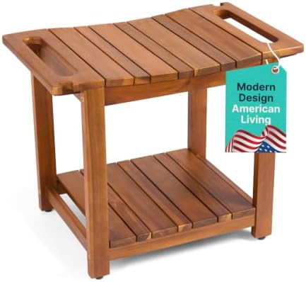 AVLORA Design 21" Premium Shower Bench with Built-in Handles - Natural by AvloraDesign