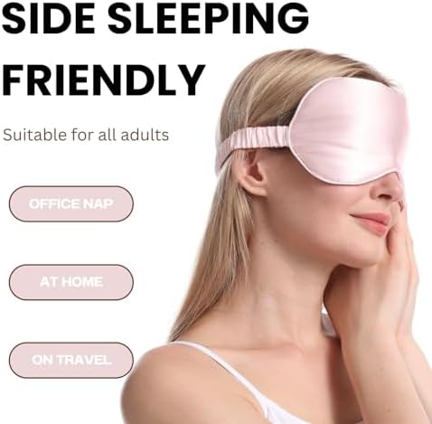Pink Sleep Eye Mask, Blackout Silk Satin Travel Blindfold Set Women - Image 3