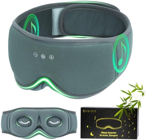 Bamboo Cotton Large Sleep Mask with Bluetooth Wireless Headphones - Blackout Eye Mask for Sleeping 3D Contoured Sleep Eye Cover Headband Ear Plugs Low Noise Hook for Men Women Better Experience (Grey) by RestEasyLiveCalm
