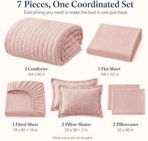 CozyLux King Size Comforter Set, 7 Pieces Rose Gold Seersucker Bed in a Bag - Image 2