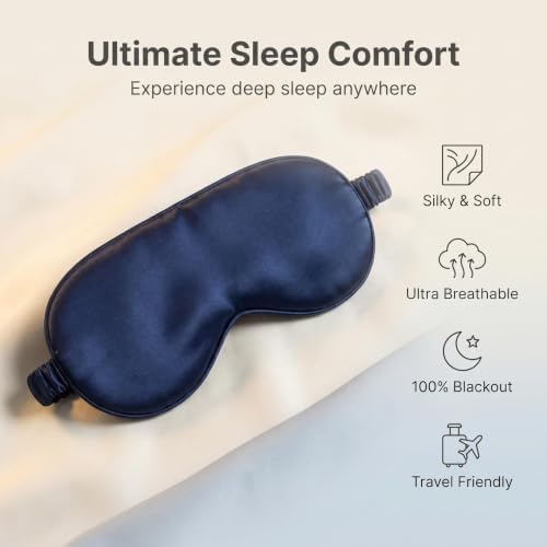 [1 Pack] QSYW Sleep Masks, Satin Eye Mask for Sleeping - Silky Eye Masks Bulk with Storage Bag & Elastic Strap,Dark Blue - Image 3