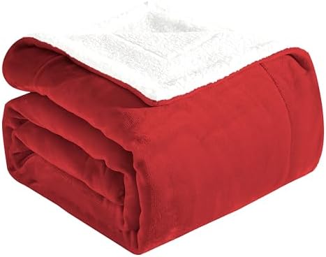 Elegant Comfort Ultra Soft Reversible Flannel Sherpa Blanket - Cozy Silky Fleece Throw for Couch, Bed - Plush Fuzzy Warm Winter Blanket for Gift, Twin, Red by ELEGANTCOMFORT