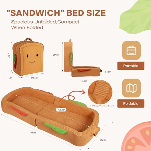 Toddler Travel Bed Sandwich Style - Portable Toddlers Floor Beds, Foldable Soft Foam Travel Crib for Baby and Kid, Washable Cover Toddler Cot with Safety Rail for Travel, Medium Size - Image 3