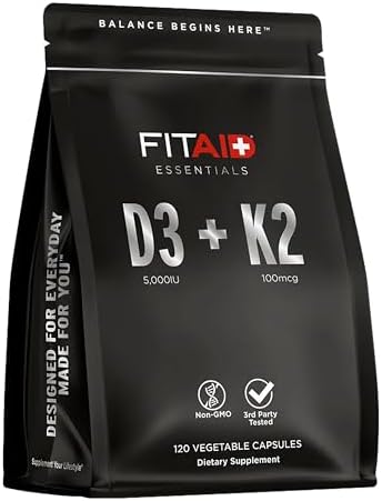 LIFEAID FITAID Essentials Vitamin D3 K2 5000 IU Support, 120 Capsules by LIFEAID