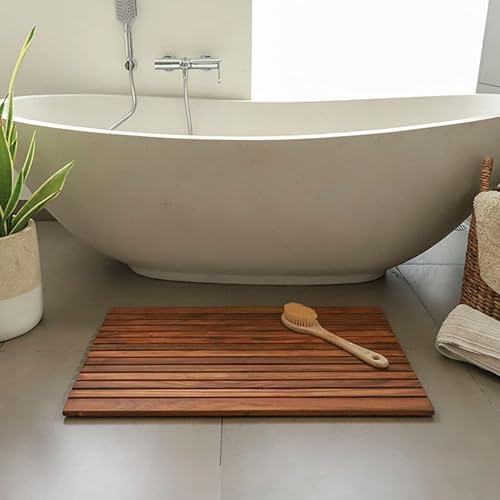 Nordic Teak 100% Solid Teak Wood String Mat - Indoor and Outdoor Use - Non-Slip Wooden Platform for Sauna, Pool, Hot Tub Flooring Decor and Protector (Oiled Finish, 31.4" x 19.6") - Image 2