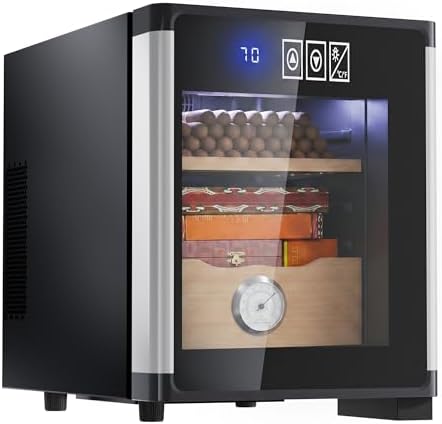KingChii 8L Electric Cigar Humidor With New Shape Design, Digital Temperature Control Cabinet, Spanish Cedar Shelves & Hygrometer - 80 Capacity (2 Layers) by KingChii