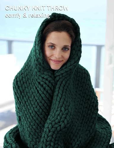 YnM Chunky Throw Blanket, Medium-Weight, Hand Knitted, Skin Friendly, Ventilated and Breathable, Machine Washable, Home Décor Piece for Couch, Sofa and Bed (Pacific Green, 60x80 Inch) - Image 3