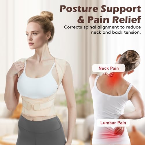 Posture Corrector for Women & Men, Full Back Brace Support with Adjustable Shoulder Straightener, Lower & Upper Back Pain Relief - Scoliosis, Hunchback, Spine Corrector (Beige, Small) - Image 4
