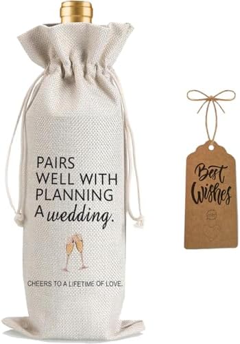 1Pcs Wedding Engagement Gifts for Couple, Mr & Mrs Gift, Newlywed Wine Bag Weeding Gift Wine Bag with 1Pcs Kraft Blessing Cards and natural jute rope by Yourloveisourmotivation%EF%BC%81