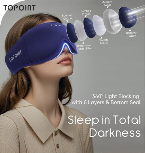 Sleep Mask with Headphones Bluetooth 5.4, TOPOINT 3D Eye Mask Blackout with Soft Bamboo Cotton for Side Sleepers Women Men, Sleep Headphones Earphones HD Speaker Microphone for Travel Meditation Gift - Image 2