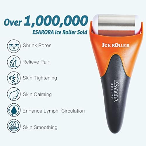 ESARORA Ice Roller for Face & Eye, Puffiness, Migraine, Pain Relief and Minor Injury, Skin Care Products - Black Orange (1 Plastic Roller & 1 Stainless Steel Roller) - Image 2
