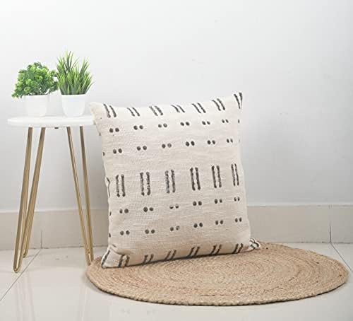 Trade Star Luxury Mud Cloth Square Pillow Cover Rustic Farmhouse Chair Pillowsham Handmade Sofa Pillow Cover for Room Decor (Ivory (Blossom), 18 X 18 Inch) - Image 2