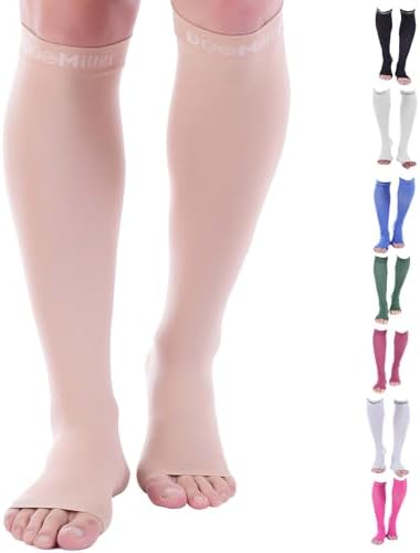 Doc Miller Open Toe Compression Socks, 20-30 mmHg, Nude, Large Tall by Doc+Miller