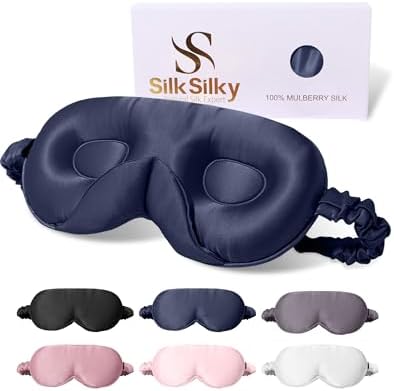 SilkSilky 100% 22 Momme Mulberry Silk Sleep Mask, Dark Blue by SilkSilky
