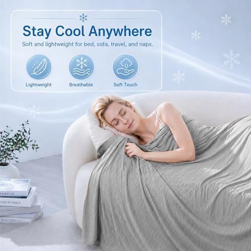 Twin XL Size Cooling Blanket for Hot Sleepers - Lightweight Breathable Cool Cold Blanket - Keep Cool for Night Sweats, Soft Thin Ice Blankets for Bed Couch Sofa, (Light Gray, 60"x90") - Image 2
