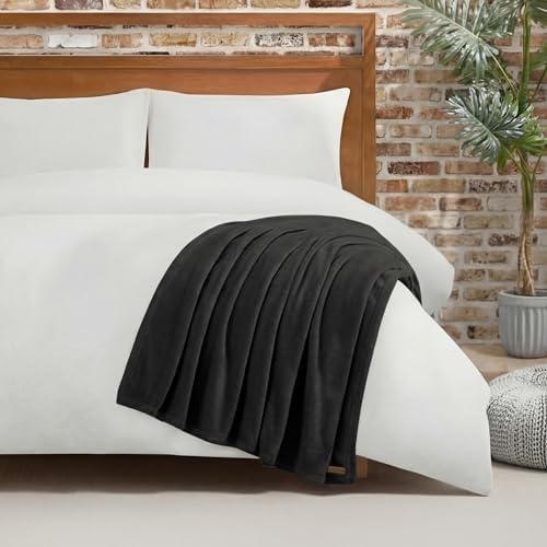 Lucky Brand Solid Plush 50"X70" Throw Blanket, Black - Soft, Cozy, and Timeless Comfort - Image 3