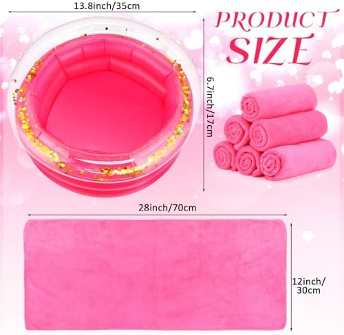 Fanfanwin 12 Pcs Inflatable Foot Spa Kit for Girls with Towels, Rose Red - Image 2
