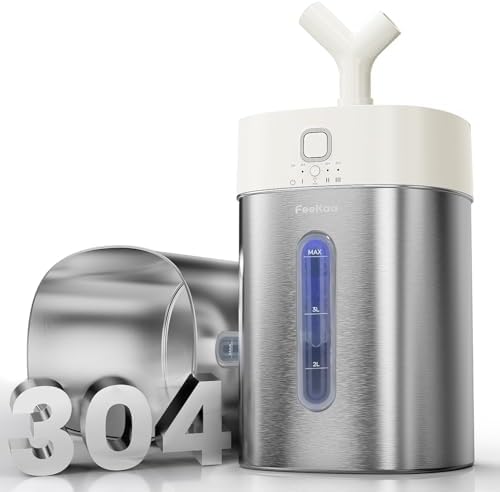 Feekaa Stainless Steel Humidifier, Easy Clean Dishwasher Safe, 4L/1Gal Cool Mist Humidifiers for Bedroom, Humidifiers for Baby, Humidifier Large Room for Nursery, Plant, Office, Living Room, White by Smallappliancesbigchange