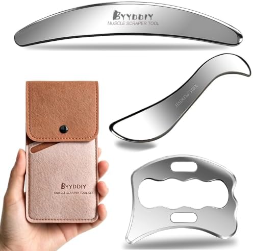 BYYDDIY-3 in 1 304-Stainless Steel GuaSha Muscle Scraper Tools Set,Scar Tissue Tool,Physical Therapy Tools,Muscle Scraping Tool,Massage Scraper,IASTM Tools,Soft Tissue Massage Tool (SD2C) by BYYDDIYMuscleScraperTools
