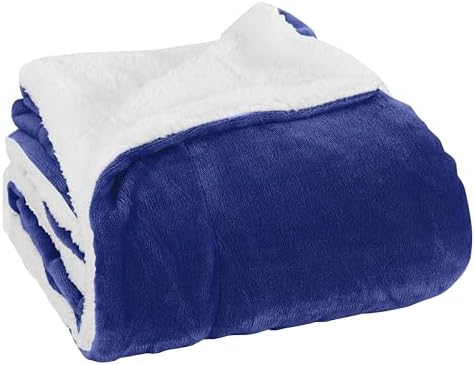 Elegant Comfort Luxury Ultra-Plush Velvet Touch Fleece Throw Soft, Warm, Cozy| Micromink Sherpa-Backing Reversible Blanket for Bed, Sofa and Couch, Solid Royal Blue by ELEGANTCOMFORT
