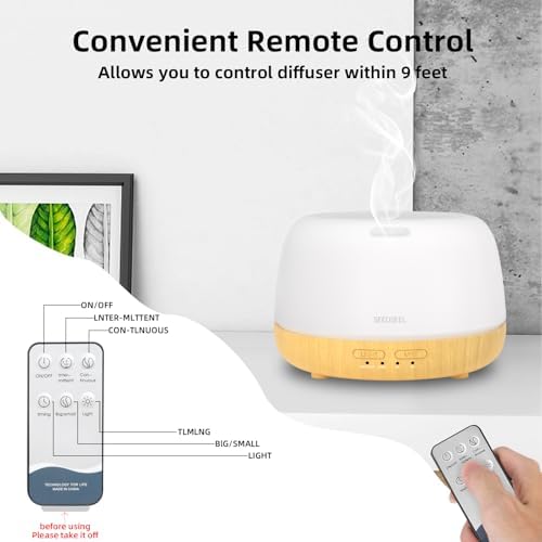 SEEDSEEL 300ML Essential Oil Diffuser,Quiet 8 Hours Operation, 7-Color LED Light, 4 Timer, Remote Control, Aromatherapy Diffuser Auto-Off, for Bedroom, Living Room, Office, Home - Image 3