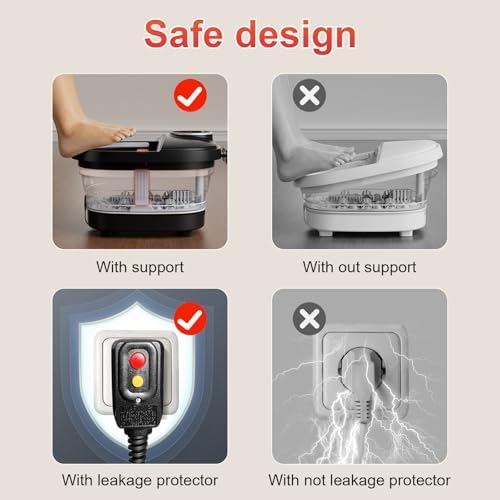 GEHONA Collapsible Foot Spa Bath with Heat,Foot Massager with Two Side Supports,Leakage Protector,Temperature Control,Bubbles,Red Light,Timer, Feet Spa Tub,Feet Soaker,Gifts (Black) - Image 2