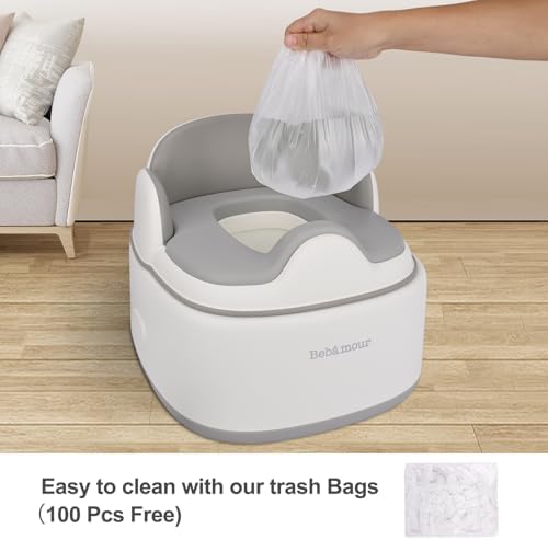 Bebamour Potty Training Toilet 3 in 1 Multi-Functional Potty Seat Detachable Baby Potty Step Stool Anti-Slip Stable Potty Training Toilet with 100 Pack Trash Bags for Baby Toddler Kids(Grey) - Image 3