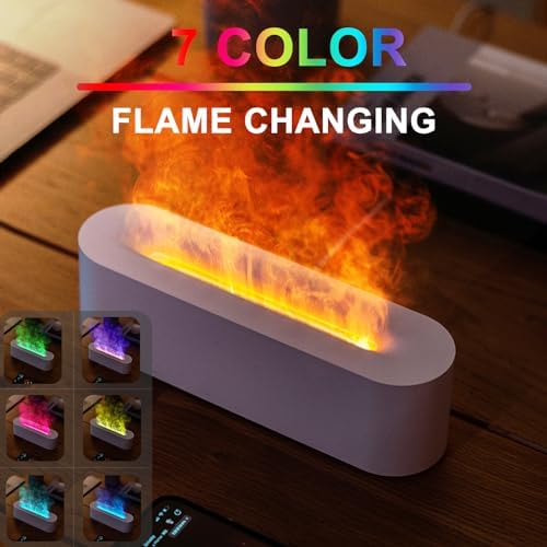 Flame Essential Oil Diffuser, 250ml Aromatherapy Humidifier with Sound-Reactive 7-Color LED Flame, Ultra-Quiet Cool Mist Maker, Remote, Timer, Auto-Off for Home, Bedroom, Office (White) - Image 3