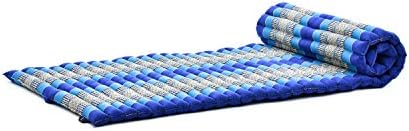 Leewadee - Foldable Floor Mattress - Japanese Roll Up Futon -Trifold Tatami Mat- Guest Floor Bed - Camping Mattress - Thai Massage Mat, Kapok Filled, 75 x 28 inches, Blue by Leewadee