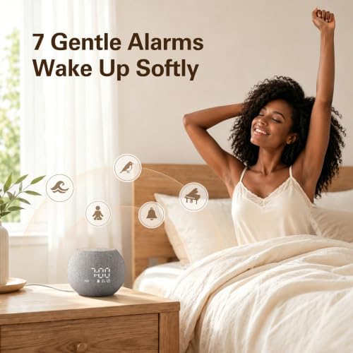 Zarler Sound Machine Alarm Clock for Bedroom, White Noise Machine Soothing Sounds for Sleep, Gentle Alarms for Wake Up, Dimmable Clock Display, Ambient Night Light, Plug in Bedside for Sleeping Adults - Image 4