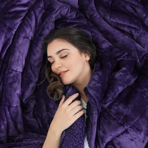 Aemicion Weighted Blanket Queen Size 20lbs,Dual Sided Cozy Fluffy Sherpa Heavy Weighted Blankets for Adults,Ultra Fuzzy Throw Blanket with Soft Plush Flannel Top,60 x 80 inches Purple on Both Sides - Image 4