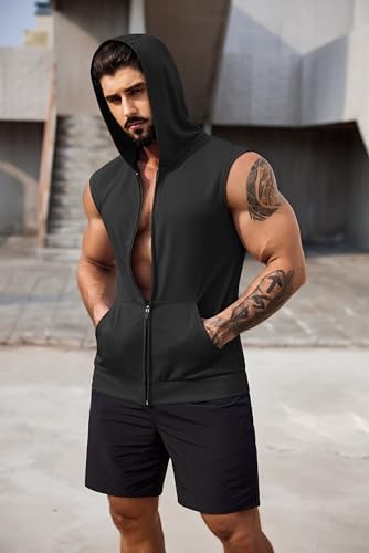 COOFANDY Men's Workout Hooded Tank Tops 2 Pack Zip Up Sleeveless Gym Shirts Muscle Cut Off T Shirt Bodybuilding Hoodies - Image 3