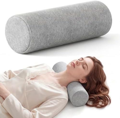 Neck Roll Pillow for Neck Pain Relief - Memory Foam Neck Support Pillow for Bed, Cylinder Pillows, Round Neck Pillow for Sleeping, 15.7 * 5 * 5 inch (Grey) by Forcanby
