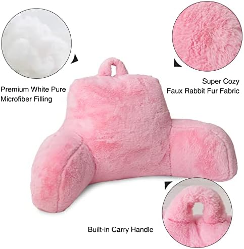 Aimuan Reading Pillow Bed Rest Pillow with Arms Rabbit Fur Cushion for Adults Teens Incline Rest Sitting up & Sleeping Snoring Pillow with Pregnancy Lumbar Back Support (Standard, Pink) - Image 4