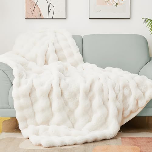 Latepis Luxury Queen Faux Fur Throw Blanket Fuzzy for Bed Soft Thick Blanket for Sofa Cute Plush Fuzzy Warm Blankets for All Seasons Ideal Gifts Furry Blankets Beige 90x90 Inch, 860gsm by Latepis
