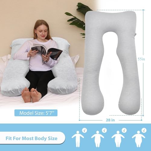 Chilling Home Pregnancy Pillow, 55in Pregnancy Pillows for Sleeping, U Shape Body Pillows for Adults, Maternity Pillow for Pregnant Women, with Grey Jersey Cotton Removable Cover - Image 5