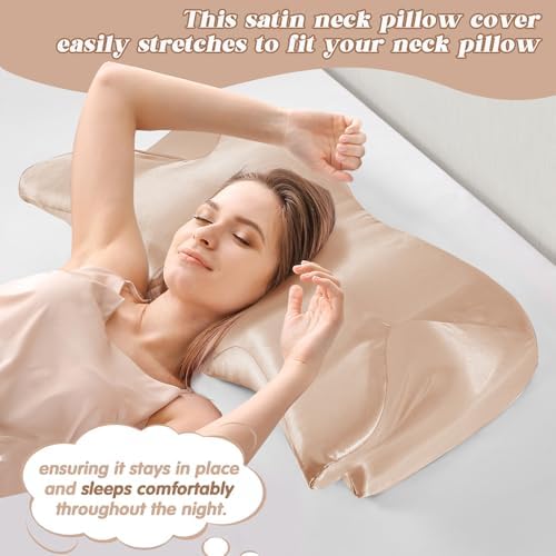P Pothuiny Taupe Satin Cervical Pillow Case Cover 2-Pack with Zipper - Image 5