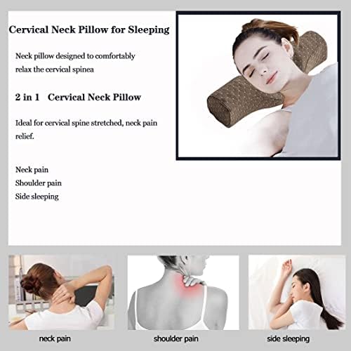Cervical Neck Pillow for Pain Relief Sleeping, Neck roll Pillow Memory Foam for Stiff Neck Pain Relief ，Travel Bolster Pillow for Bed for Side Sleepers Back Sleeper. (Brown) - Image 6