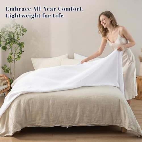 PHF 100% Cotton Muslin Blanket King Size 108"x90", 4-Layer Lightweight Gauze Throw, Breathable Cloud-Soft Minimalist Blanket for Bed, Couch, Camping & Baby, White, Ideal Gift - Image 2