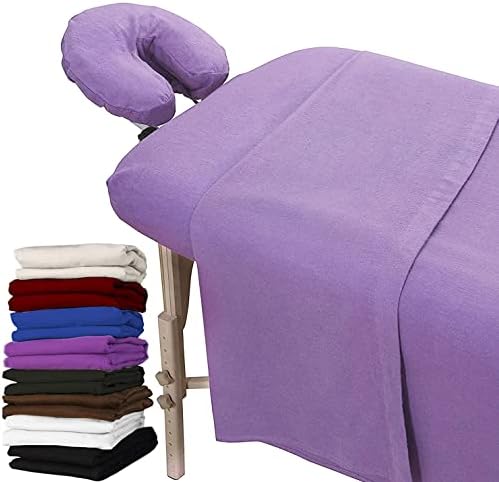 London Linens Extra Thick 3 Piece Set Massage Table Sheets Set - 100% Natural Cotton Flannel - Includes Massage Table Cover, Massage Fitted Sheet, and Massage Face Rest Cover (Lilac) by LONDONLINENS