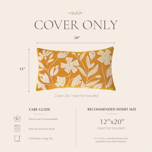 BlissBlush Lumbar Pillow Cover 12x20 Inch, Mustard Floral Tufted Velvet Decorative Accent Pillow Case for Sofa Bed Living Room, Cover Only - Image 6