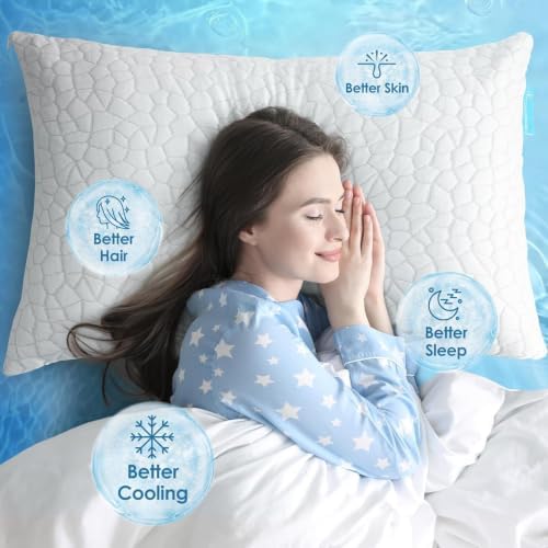Cooling Pillows Queen Size Set of 2 Shredded Memory Foam Pillows for Side Back Stomach Sleepers, Two-Sided Cool Adjustable Firm or Soft Bed Pillow Luxury Gel Neck Pillow for Neck Shoulder Pain Relie - Image 5