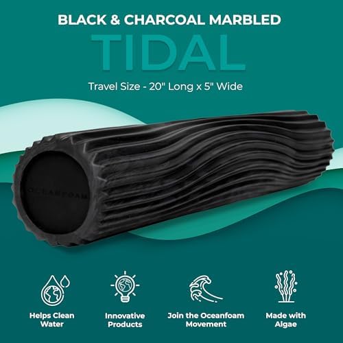 Oceanfoam Tidal Roller - Black & Charcoal Marbled - Muscle Massage Foam Roller for Back Pain & Stretching - Firm and Ergonomic Wide Wave Textured - Yoga, Athletics, & Wellness - Full Size, 20" x 5" - Image 2