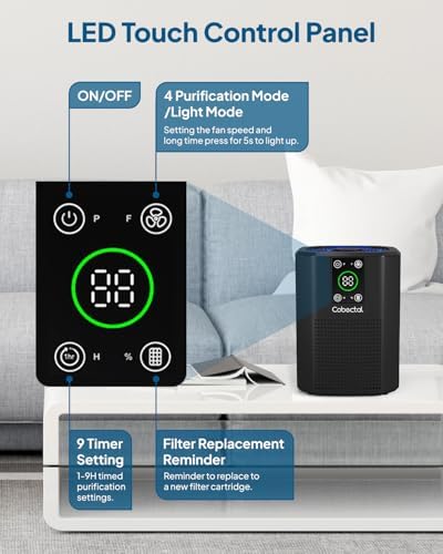 Cobectal Air Purifier for Bedroom, 3-in-1 Filter, Small Air Cleaner, Black - Image 4