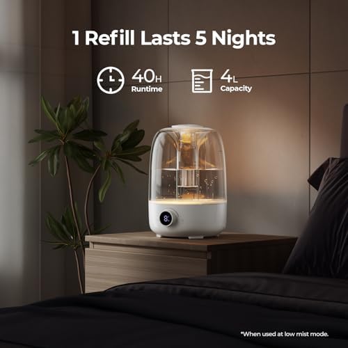 Homvana 4L Top-Fill Cool Mist Humidifiers for Bedroom, Large Room Plants - Image 3