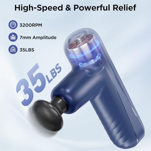 Mini Massage Gun, Powerful Handheld Muscle Massager for Muscle Relaxation, Deep Tissue Percussion Small Massage Gun Travel Massager with 4 Massage Heads Silent Brushless Motor, Blue - Image 2