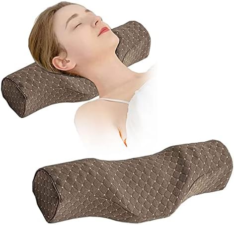 Cervical Neck Pillow for Pain Relief Sleeping, Neck roll Pillow Memory Foam for Stiff Neck Pain Relief ，Travel Bolster Pillow for Bed for Side Sleepers Back Sleeper. (Brown) by BEDAZE