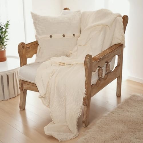 Muslin Blanket - Pure 100% Turkish Cotton Airy Soft Light Versatile Gauze Throw Blanket for Bed, Couch, Sofa (Natural, Throw Size (50" x 66" inch)) - Image 2